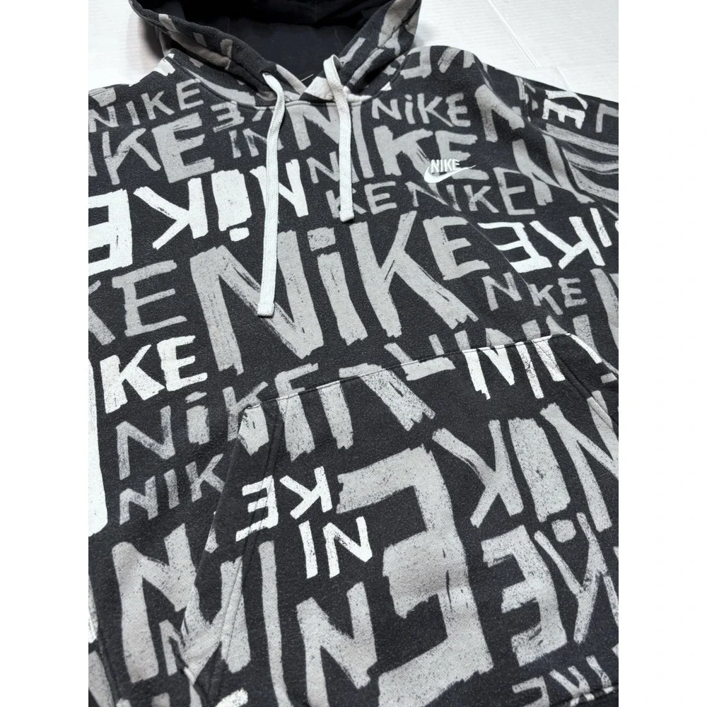 Nike‎ DA0061-010 Graffiti Logo All Over Print Hoodie Black White Small Men's